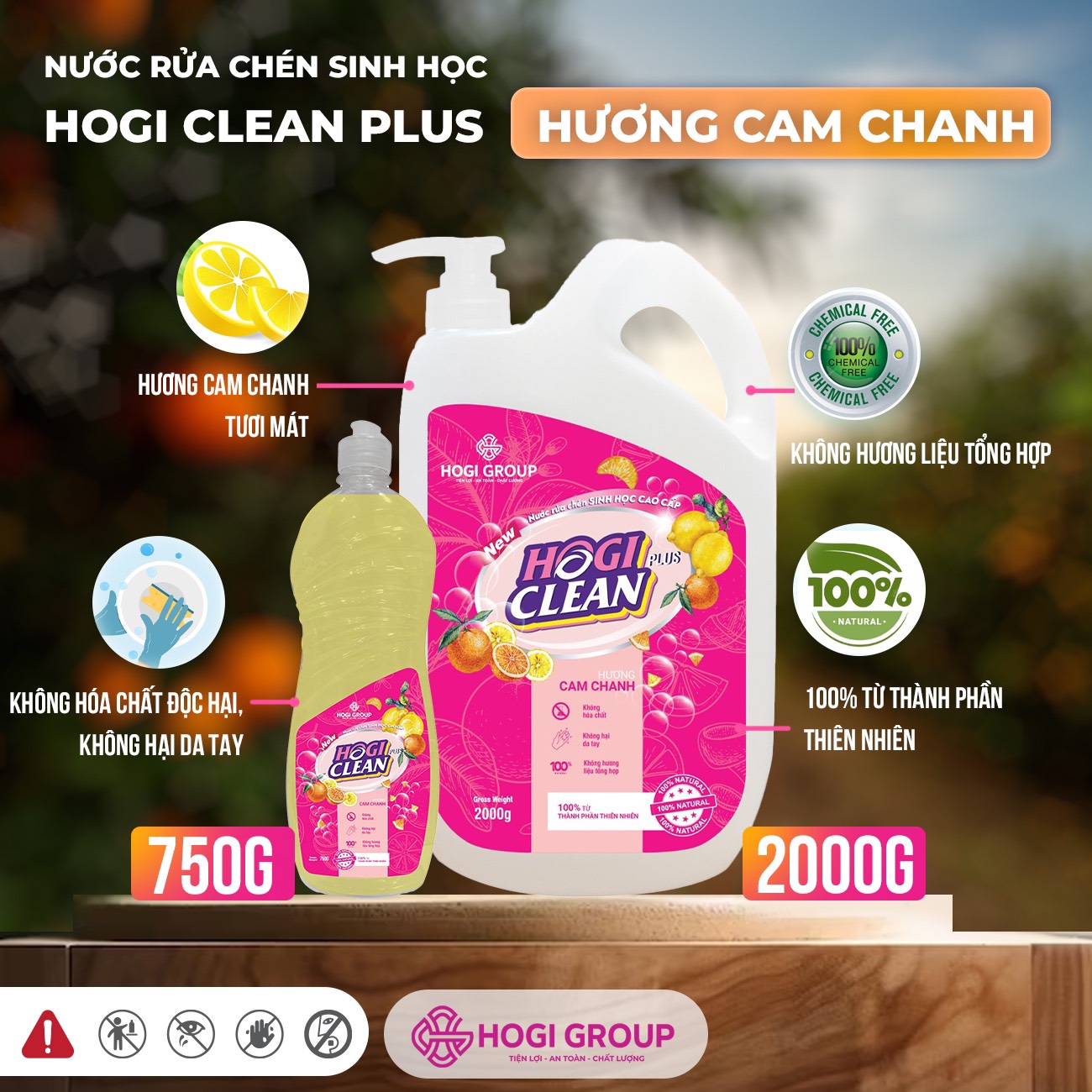 NƯỚC RỬA CHÉN SINH HỌC CAO CẤP HOGI CLEAN PLUS 750G - HƯƠNG CAM CHANH