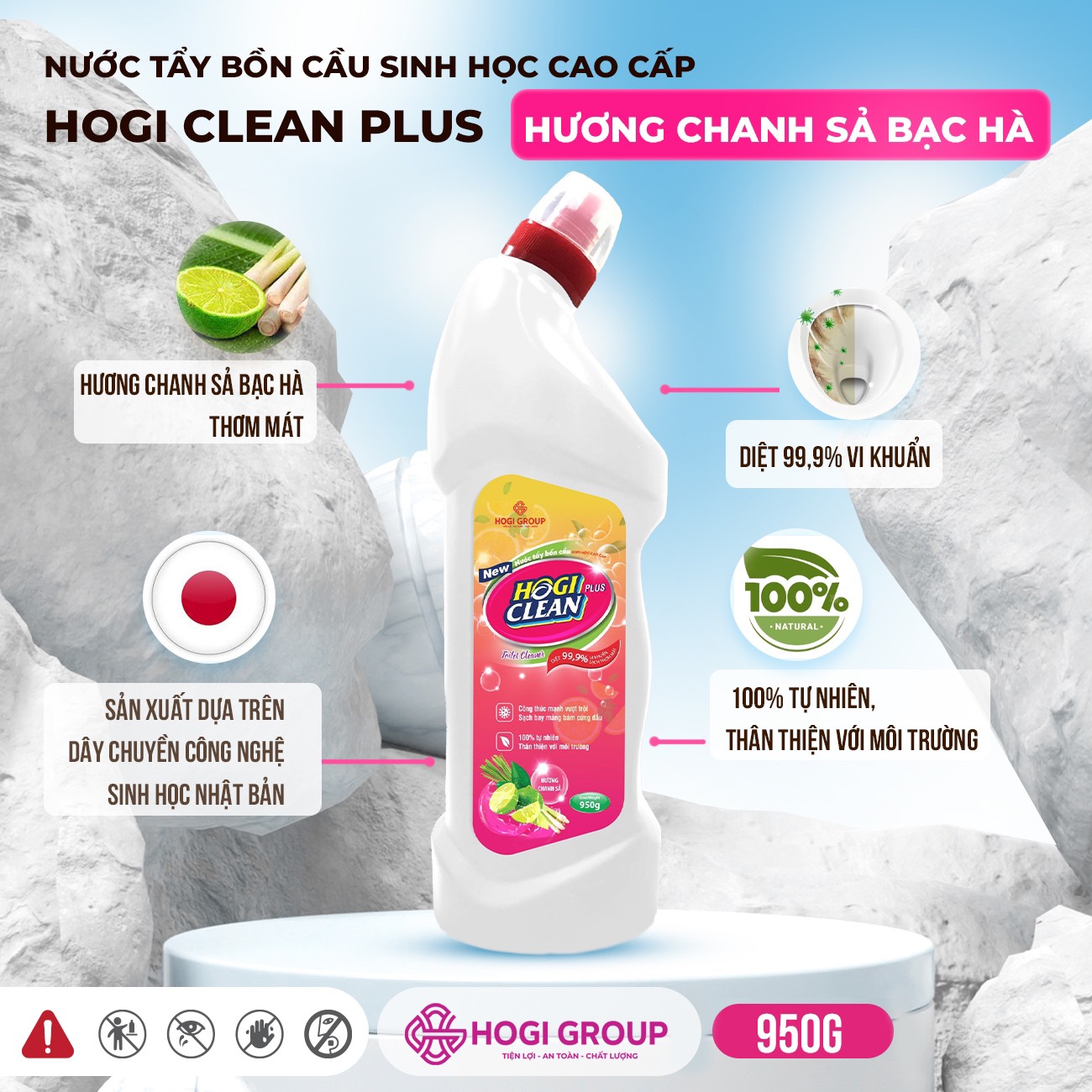 NƯỚC TẨY BỒN CẦU SINH HỌC CAO CẤP HOGI CLEAN PLUS 960G - HƯƠNG CHANH SẢ BẠC HÀ